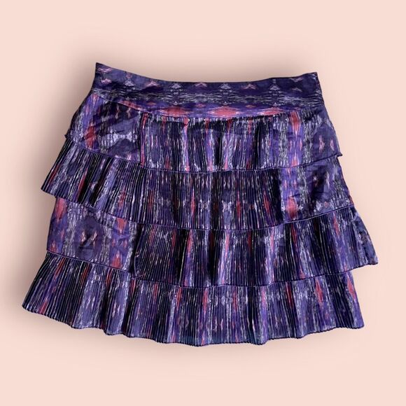 GAP WOMENS SILK Purple Ikat Flirty Printed Tiered Ruffle Mini Skirt Size 2 S - Picture 7 of 12